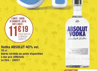 Géant Casino Vodka Absolut 40% vol offre