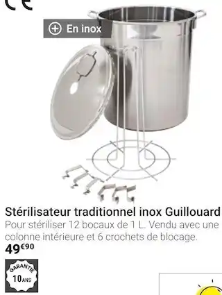 Gamm vert Guillouard stérilisateur traditionnel inox offre