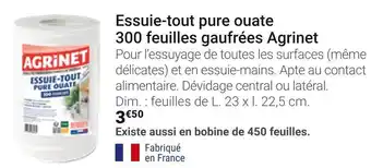 Gamm vert Agrinet essuie-tout pure ouate 300 feuilles gaufrées offre