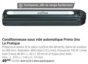 Gamm vert Le pratique conditionneuse sous vide automatique primo uno offre