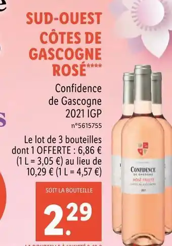 Lidl Confidence de gascogne sud-ouest côtes de gascogne rosé offre