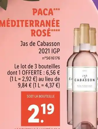 Lidl Jas de cabasson paca méditerranée rosé 2021 igp offre