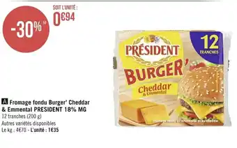 Géant Casino Fromage Fondu Burger' Cheddar & Emmental President 18% MG offre