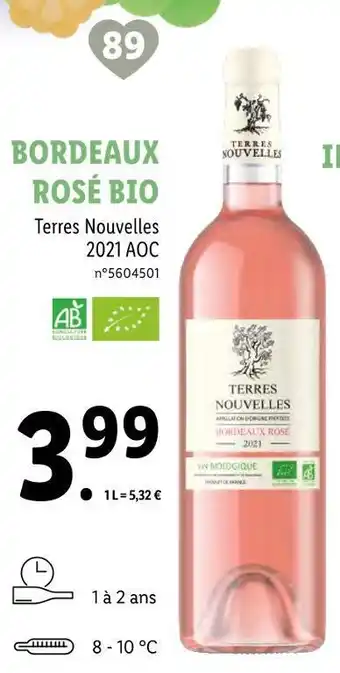 Lidl Terres nouvelles bordeaux rosé bio 2021 aoc offre