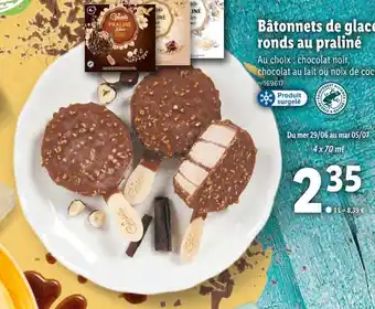 Lidl Gelatelli bâtonnets de glace ronds au praliné offre