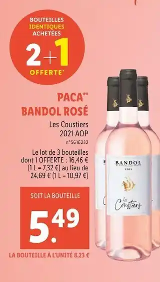 Lidl Les coustiers paca bandol rosé offre