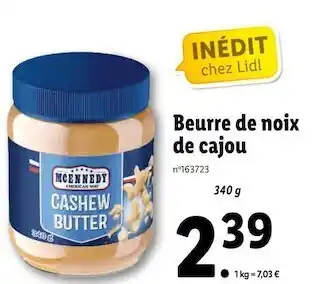 Lidl Mccennedy beurre de noix de cajou offre