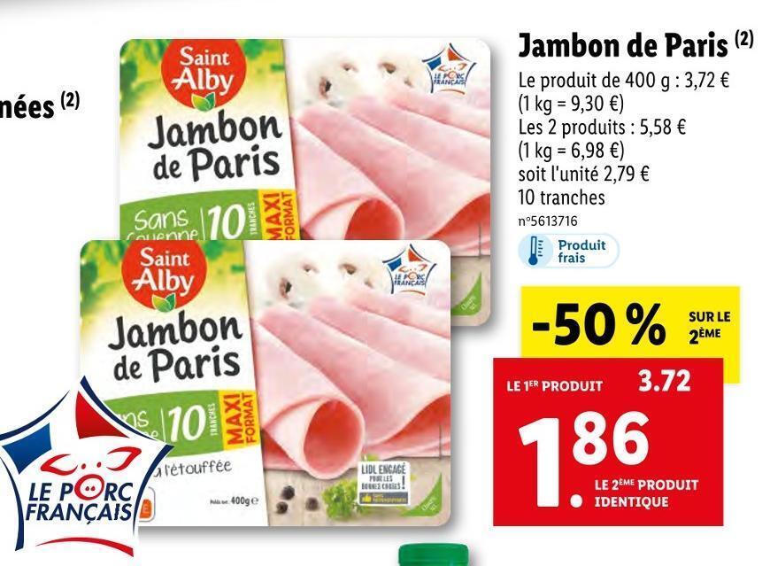 Promo Saint alby jambon de paris chez Lidl