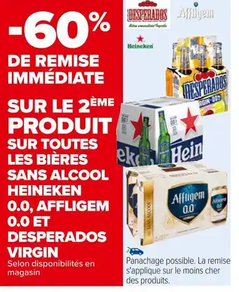 Carrefour Heineken, affligem, desperados bon plan sur toutes les bières sans alcool heineken 0.0, affligem 0.0 et desperados virgin offre