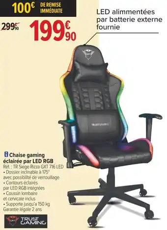 Trust gaming chaise gaming éclairée par led rgb
