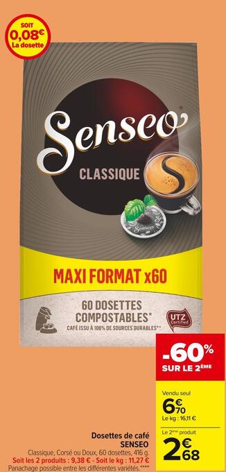 Carrefour Market Senseo dosettes de café offre