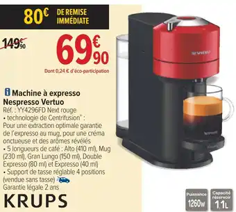 Carrefour Krups machine à expresso nespresso vertuo offre