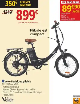 Carrefour Velair vélo électrique pliable offre