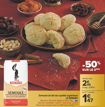 Carrefour Le renard semoule de blé dur qualité supérieure offre
