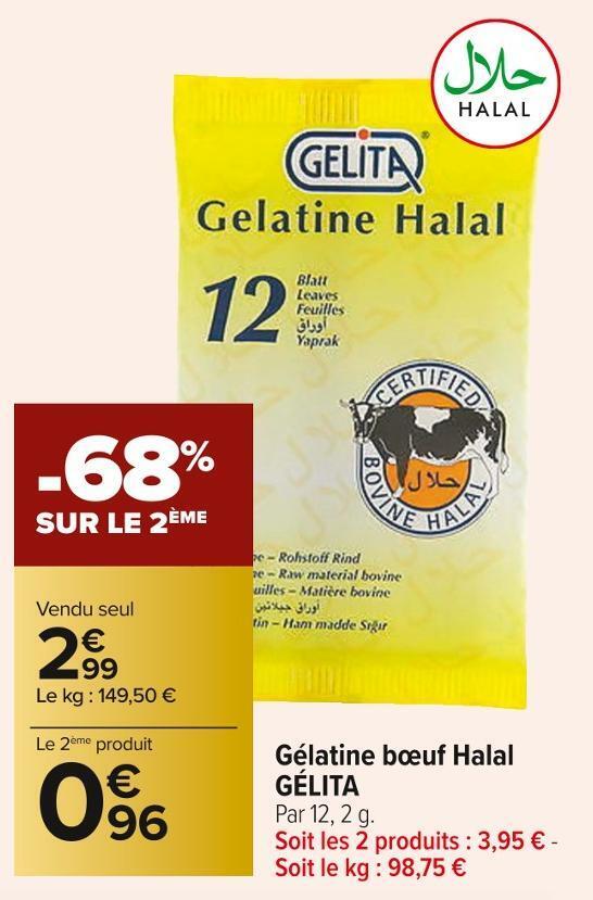 Promo Gélita gélatine bœuf halal chez Carrefour Market