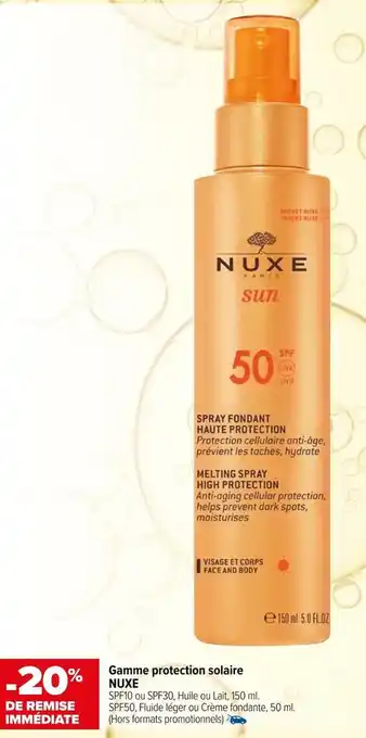 Carrefour Nuxe bon plan sur la gamme protection solaire de la marque nuxe offre