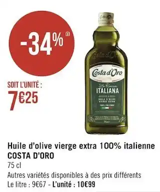 Géant Casino Costa d’oro huile d’olive vierge extra 100% italienne offre