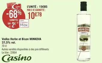 Géant Casino Minkova vodka herbe et bison  37,5% vol. offre