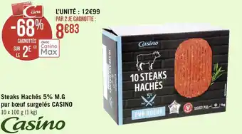 Géant Casino Casino steaks hachés 5% m.g pur bœuf surgelés offre