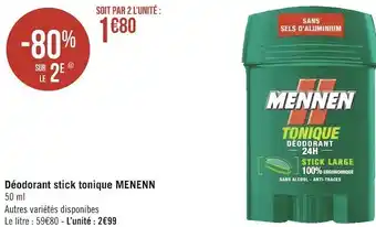 Géant Casino Mennen déodorant stick tonique offre
