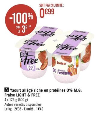 Géant Casino Light & free yaourt allégé riche en protéines 0% m.g. fraise offre