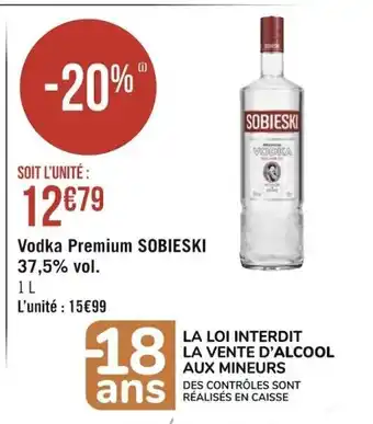 Géant Casino Vodka Premium Sobieski 37,5% Vol. 1 L offre
