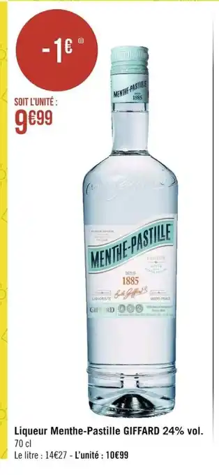 Géant Casino Liqueur Menthe -Pastille GIFFARD 24 % Vol. 70 cl offre