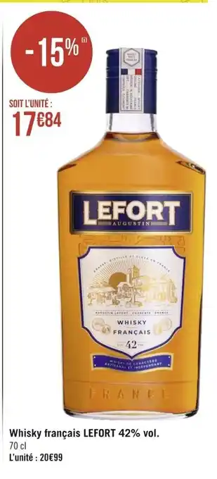 Géant Casino Whisky Français LEFORT 42% vol. 70 cl offre