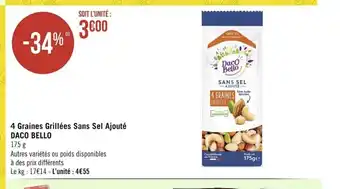 4 Graines Grillées Sans Sel Ajouté DACO BELLO 175 g
