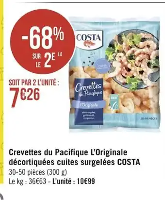 Crevetets Du Pacifique L'Originale Décortiquées Cuites Surgelées COSTA