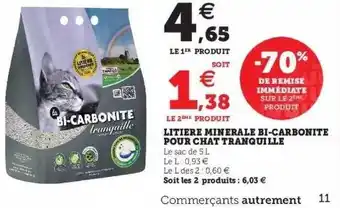 Super U Litière Minérale Bi-carbonite Pour Chat Tranquille offre