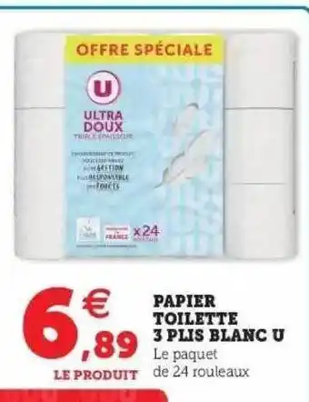 Super U Papier Toilette 3 Plis Blanc U offre