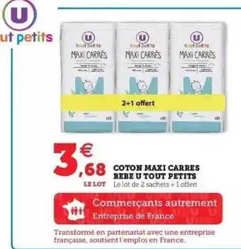Super U Coton Maxi Carrés Bébé U Tout Petits offre