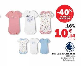 Super U Lot De 3 Bodies Bébé offre