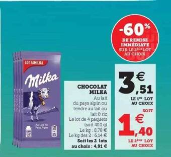 Super U Chocolat Milka offre