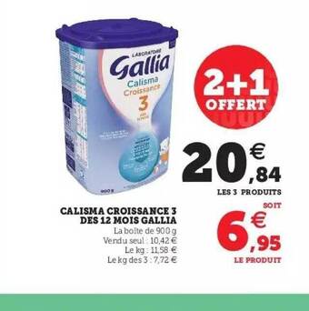 Super U Calisma Croissance 3 Dès 12 Mois Gallia offre