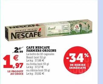 Super U Café Nescafé Farmers Origins offre