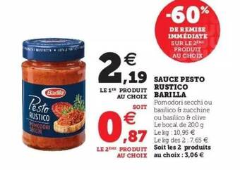 Super U Sauce Pesto Rustico Barilla offre