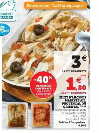 Super U Filet D'anchois Marinés Ail, Provençal Ou Oriental offre