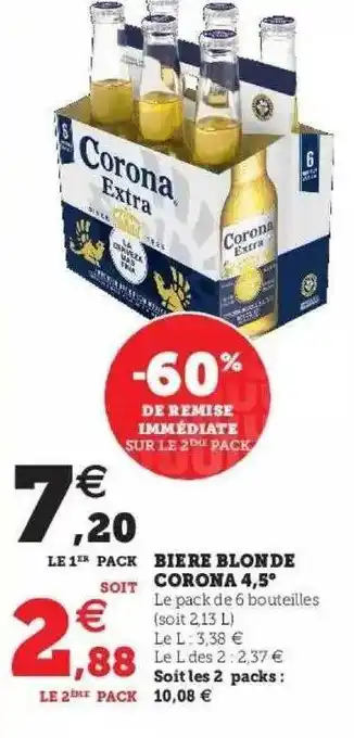 Super U Bière Blonde Corona 4,5° offre