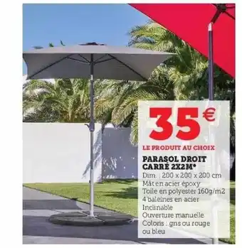Super U Parasol Droit Carré 2 X 2 M offre