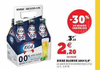 Super U Bière Blonde 1664 0,0° offre