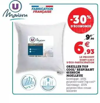 Oreiller Top Cool Réspirant 65 X 65 Cm Moelleux U Maison