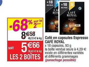 Cora x Carrefour Café En Capsules Espresso Café Royal offre
