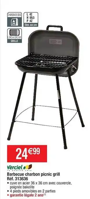 Cora x Carrefour Verciel Barbecue Charbon Picnic Grill offre