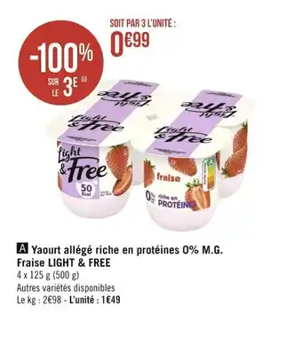 Géant Casino LIGHT & FREE yaourt allégé riche en protéines 0% M.G. fraise offre