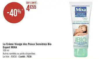 Géant Casino MIXA la crème visage des peaux sensibles bio expert offre