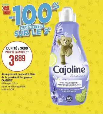 Géant Casino CAJOLINE assouplissant concentré fleur de la passion & bergamote offre