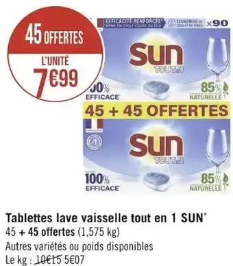 Géant Casino SUN tablettes lave vaisselle tout en 1 offre