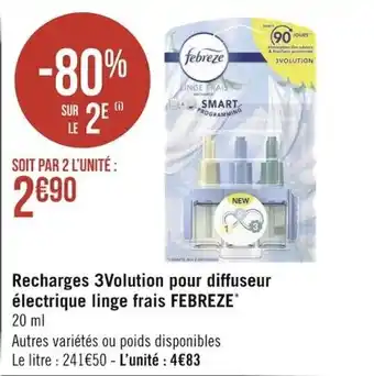 Géant Casino FEBREZE recharges 3volution pour diffuseur électrique linge frais offre